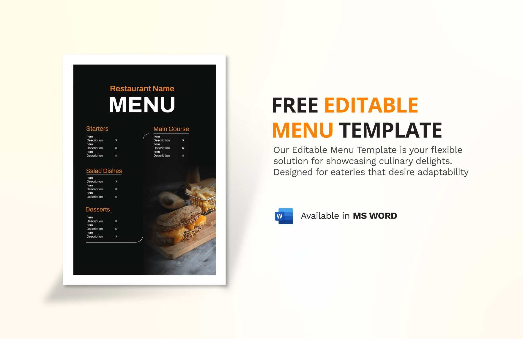 Free Editable Menu Template Download in Word