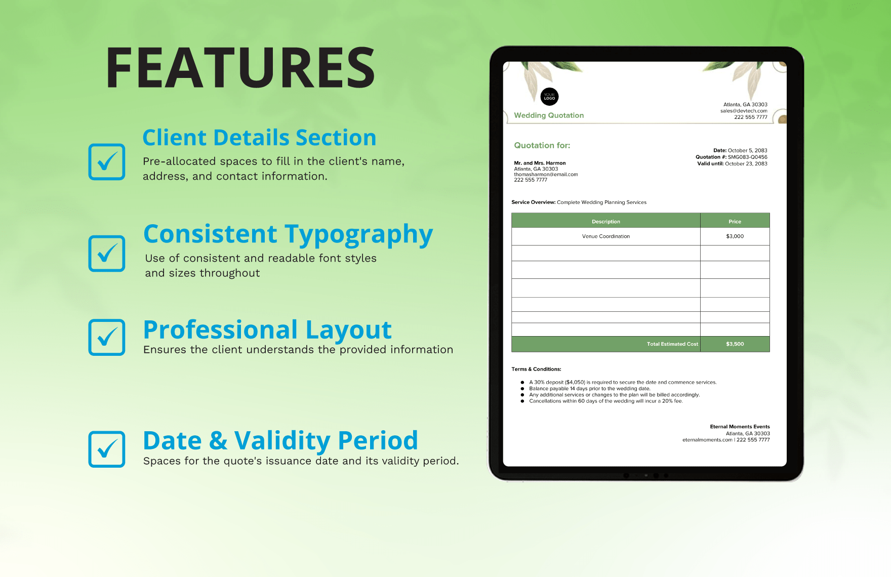 Wedding Quotation Template in Word, PSD Download