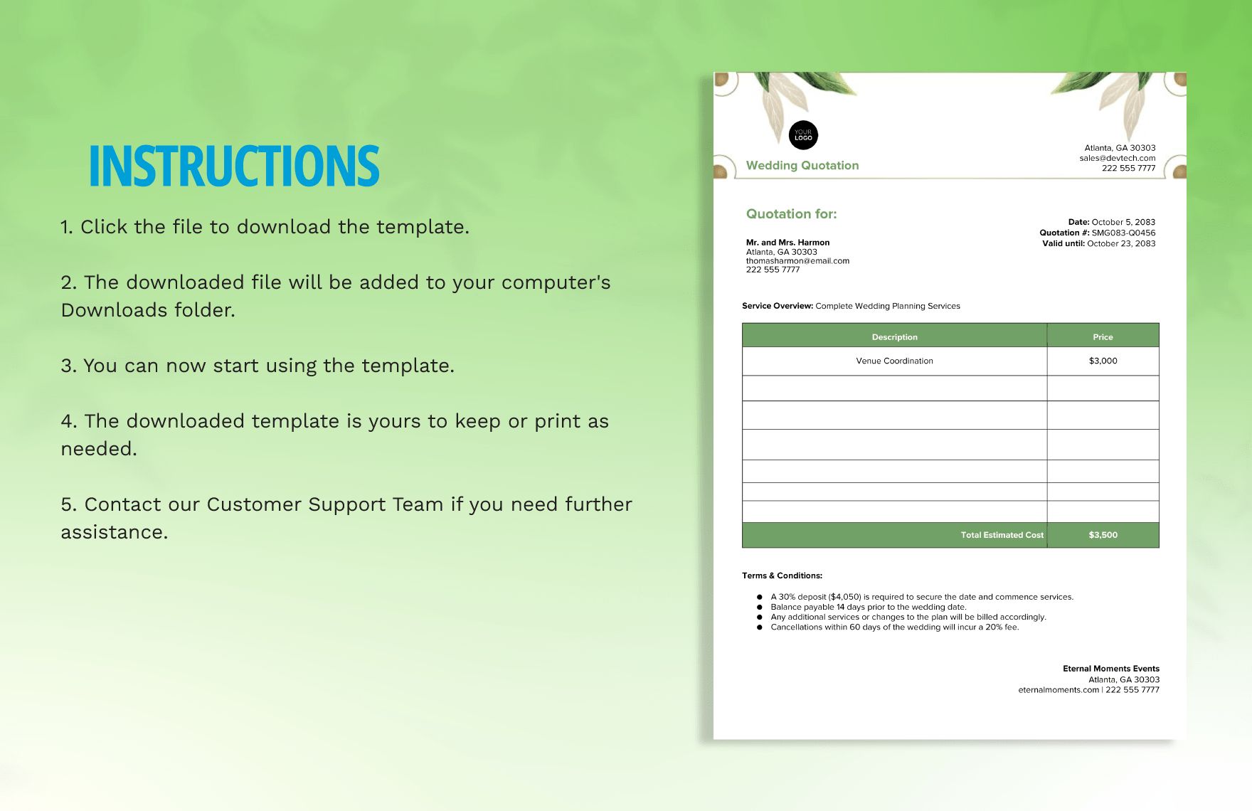 Wedding Quotation Template in Word, PSD Download