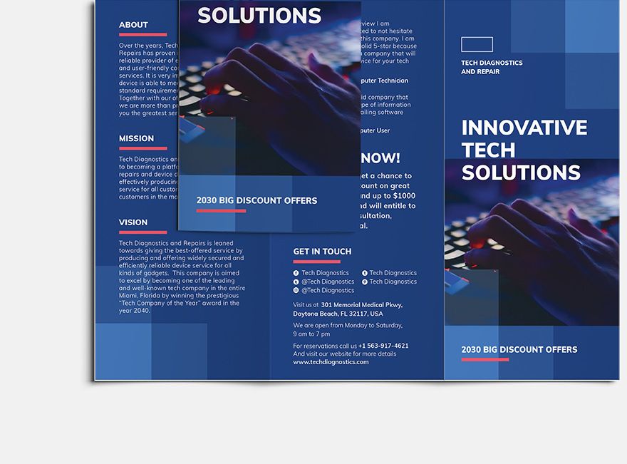 Computer Service TriFold Brochure Template in Pages, InDesign, PSD