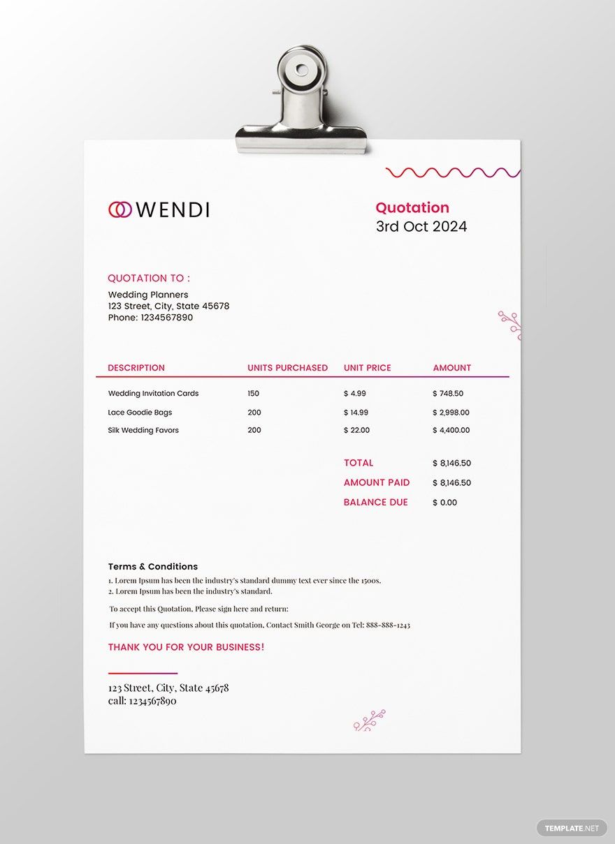 Wedding Planners Quotation Template Illustrator, InDesign, Excel