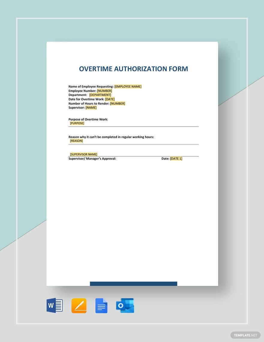 Overtime Authorization Form Template in Word, Pages, Outlook, Google Docs Download