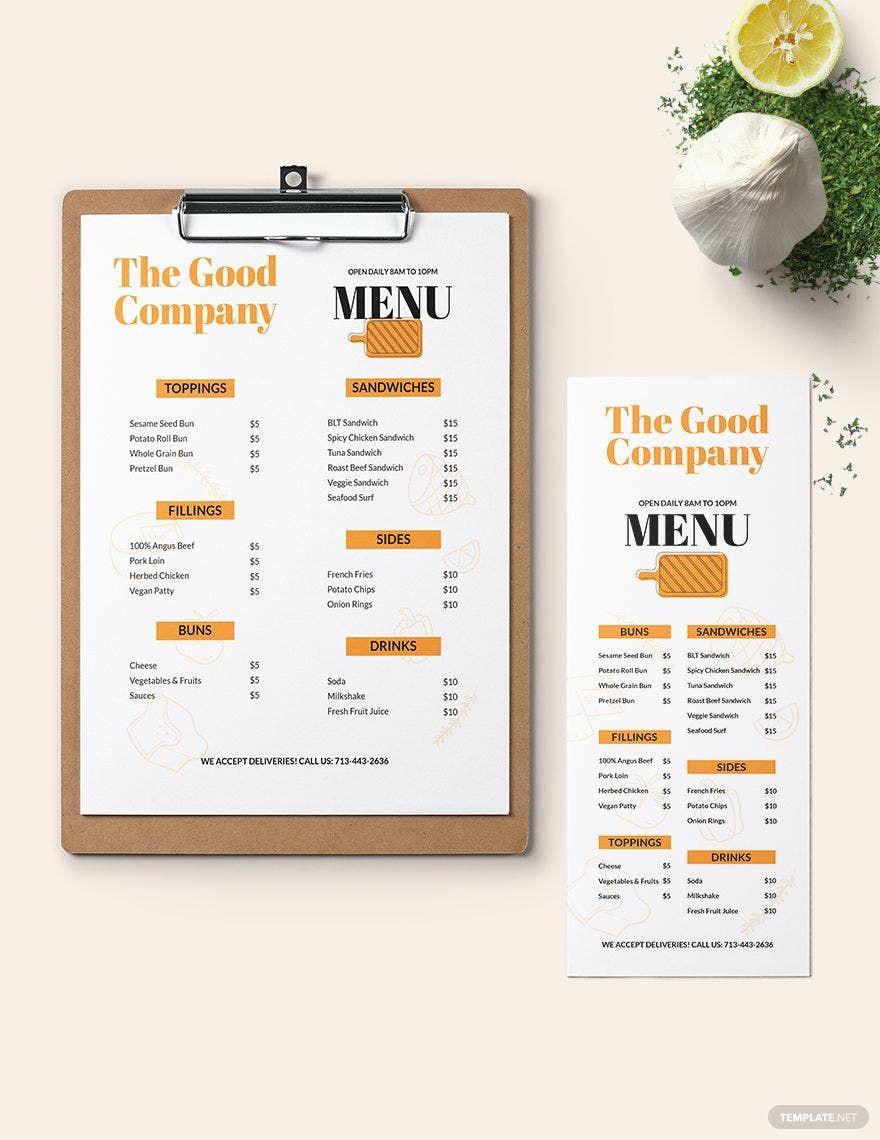 Free Sandwich Menu Templates, Editable and Printable