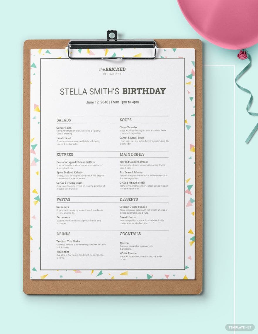 FREE Birthday Menu Templates & Examples Edit Online & Download