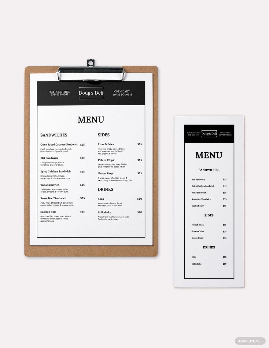 Free Sandwich Menu Templates, Editable and Printable
