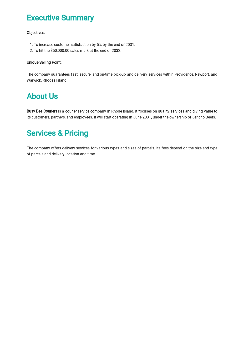 Courier Business Plan Template [Free PDF] Word (DOC) Google Docs