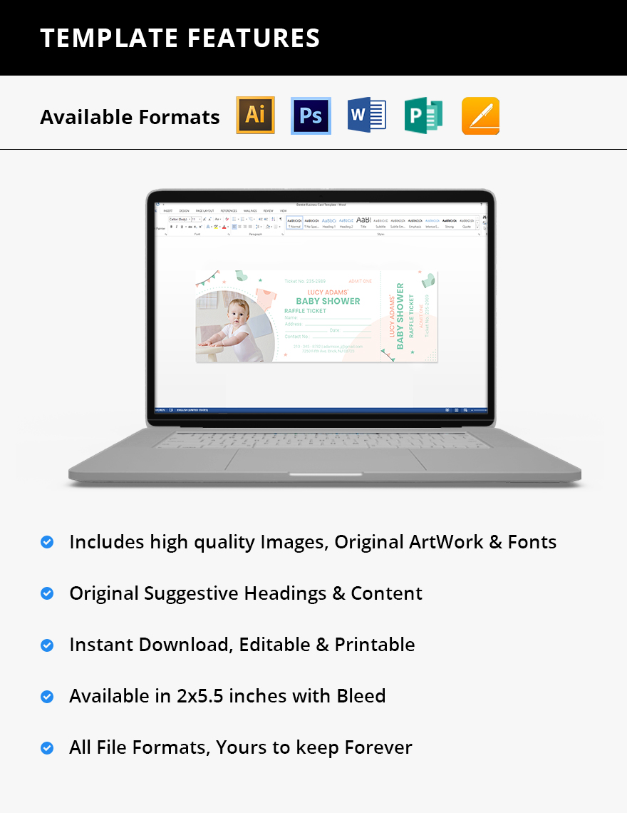Baby Shower Raffle Ticket Template in PSD, Word, Illustrator, Publisher