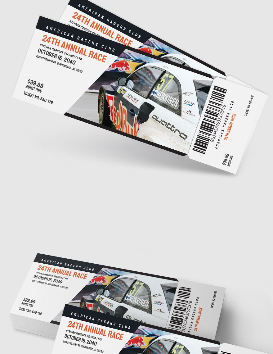 Car Racing Ticket Template in Word, Illustrator, PSD, Pages, Publisher