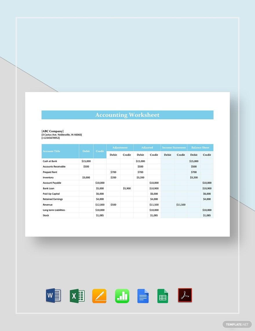 Accounting Worksheet Template Google Docs, Google Sheets, Excel, Word