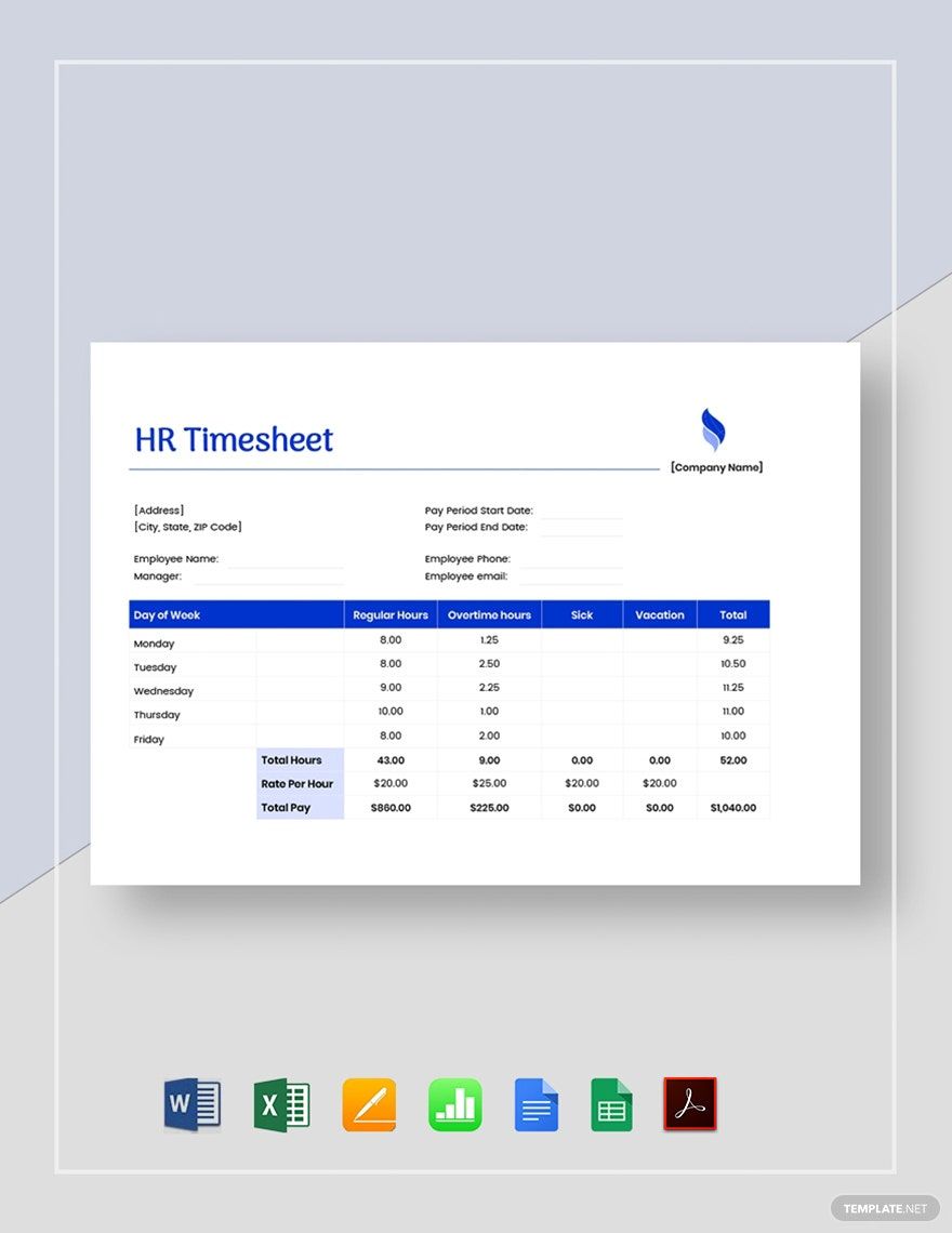 HR Timesheet Template Google Docs, Google Sheets, Excel, Word, Apple
