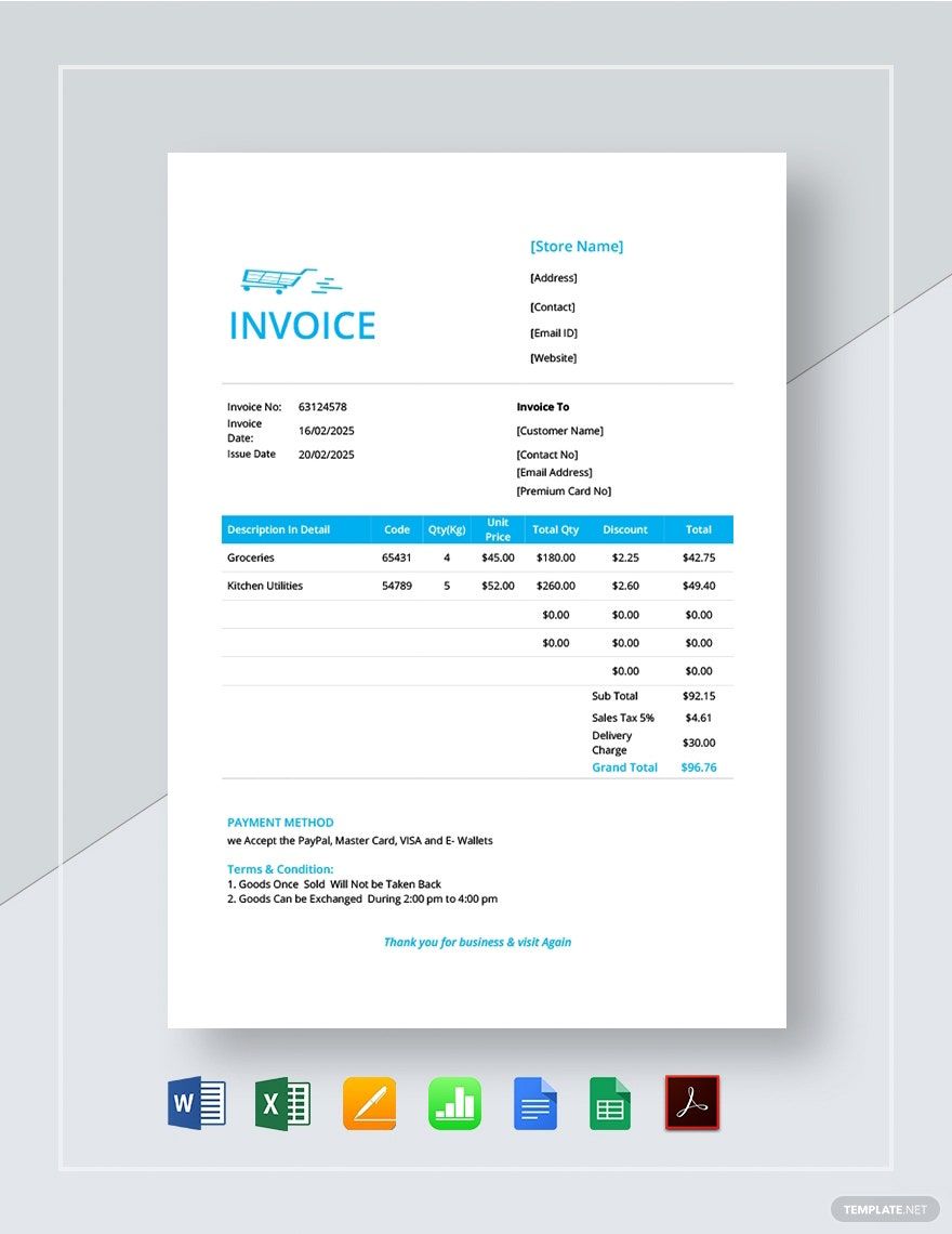 Retail Store Invoice Template in Google Docs, Google Sheets, Apple