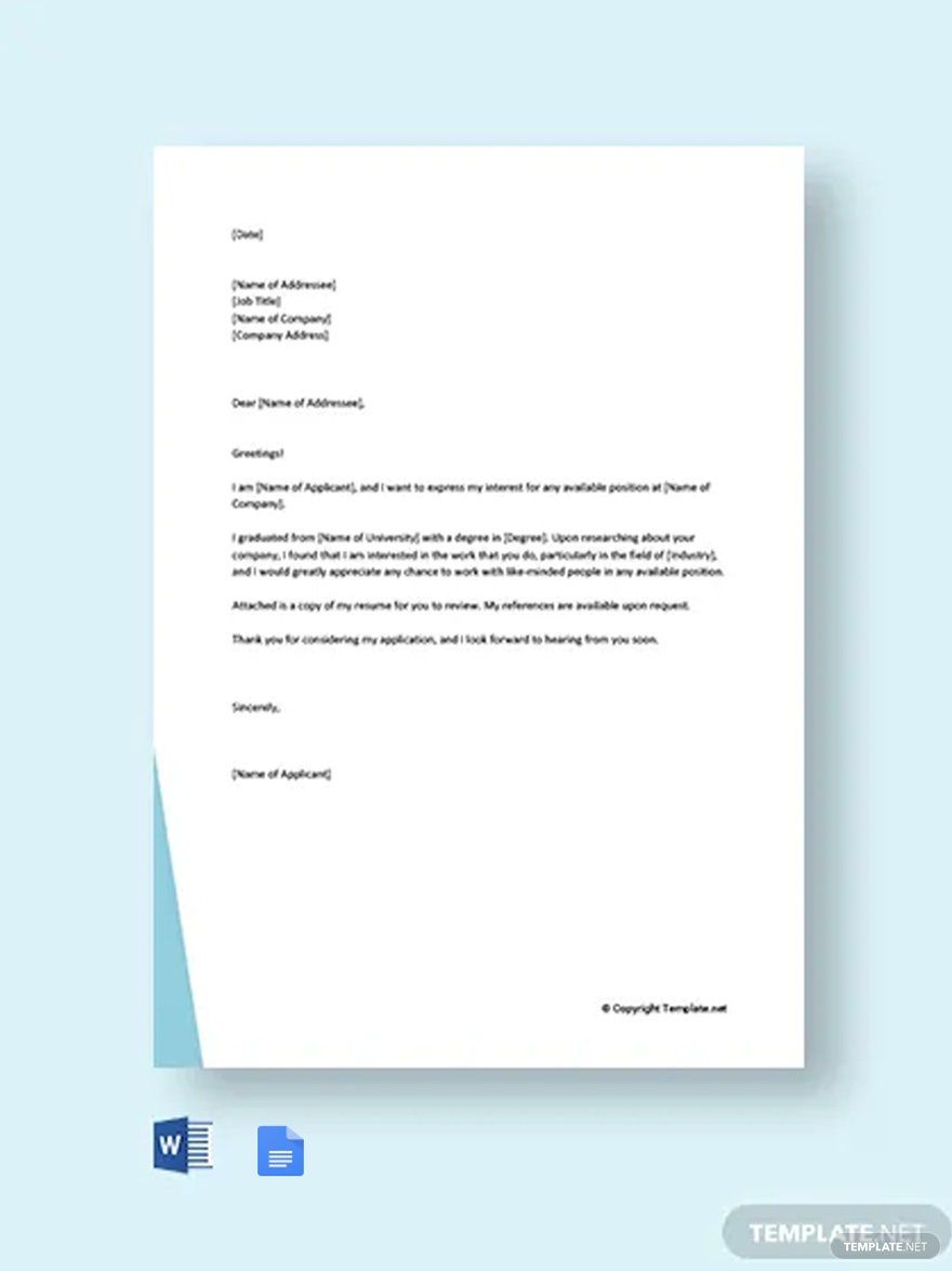 Job Application Letter for Any Position Template in Portable Documents, MS Word, GDocsLink
