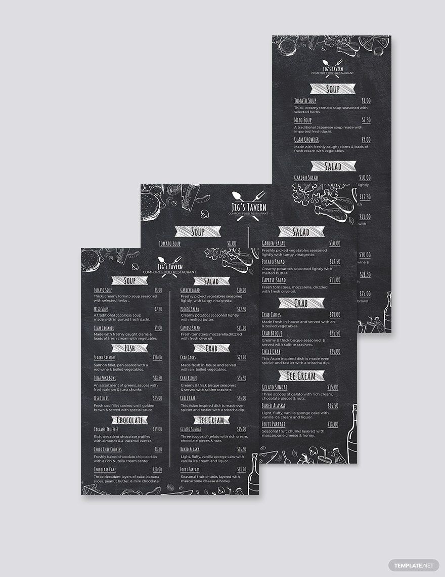 Chalkboard Menu Design Template in Word, Pages, Illustrator, PSD