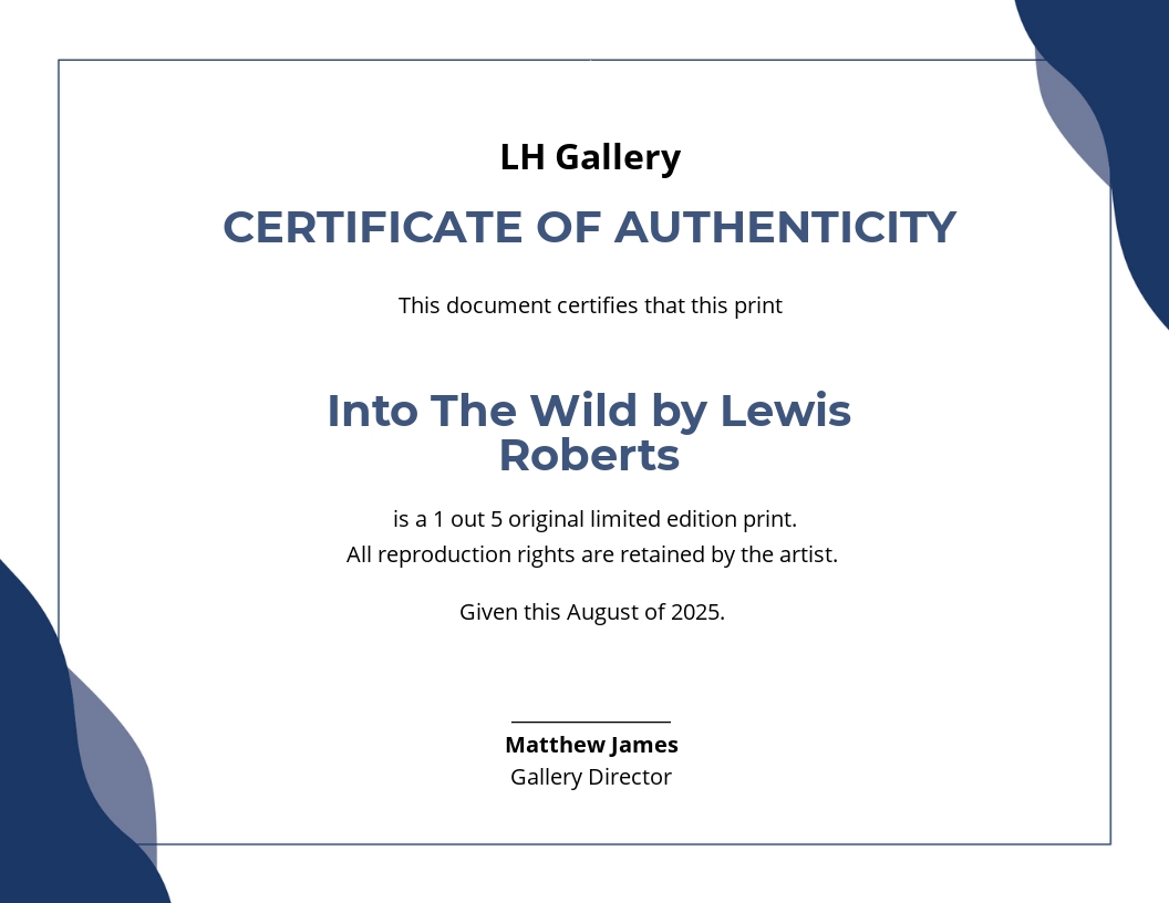 Certificate Of Authenticity Needed With Limited Edition Photographs