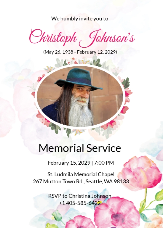 Free Funeral Invitation Card design Template Google Docs, Illustrator