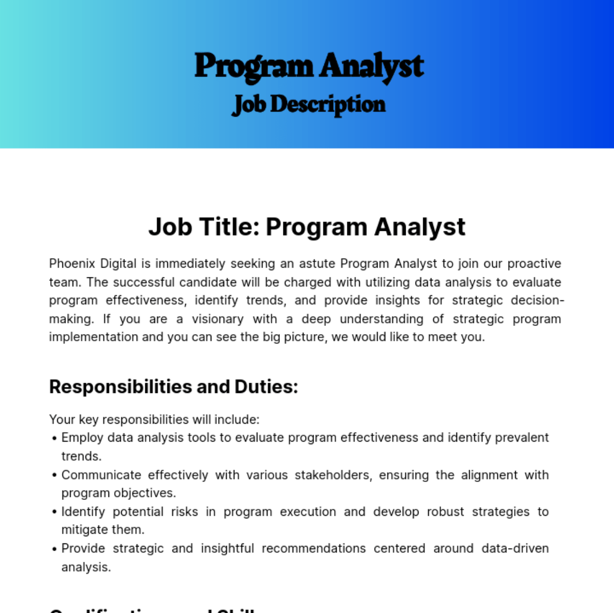 FREE Analyst Job Description Templates & Examples Edit Online