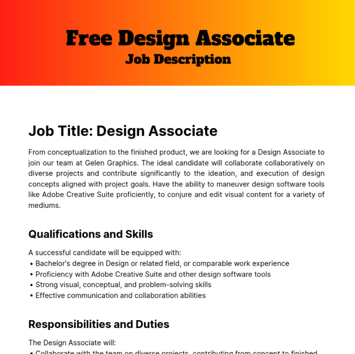 Design Associate Job Description Template Edit Online & Download