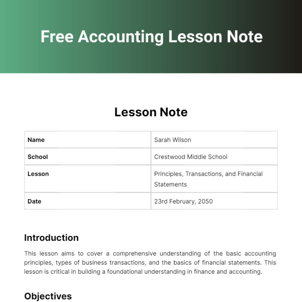 Free Lesson Note Templates, Editable and Printable