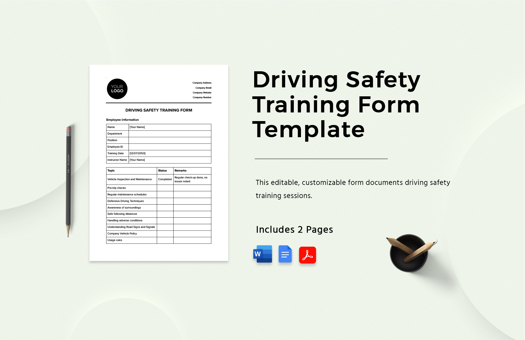 Driving Safety Training Form Template in Word, PDF, Google Docs