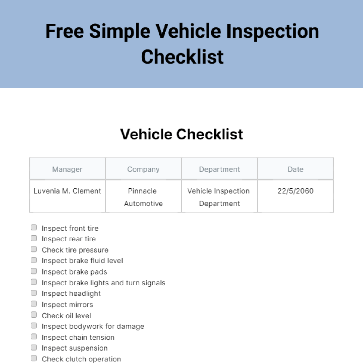 Brake And Light Inspection Checklist Shelly Lighting