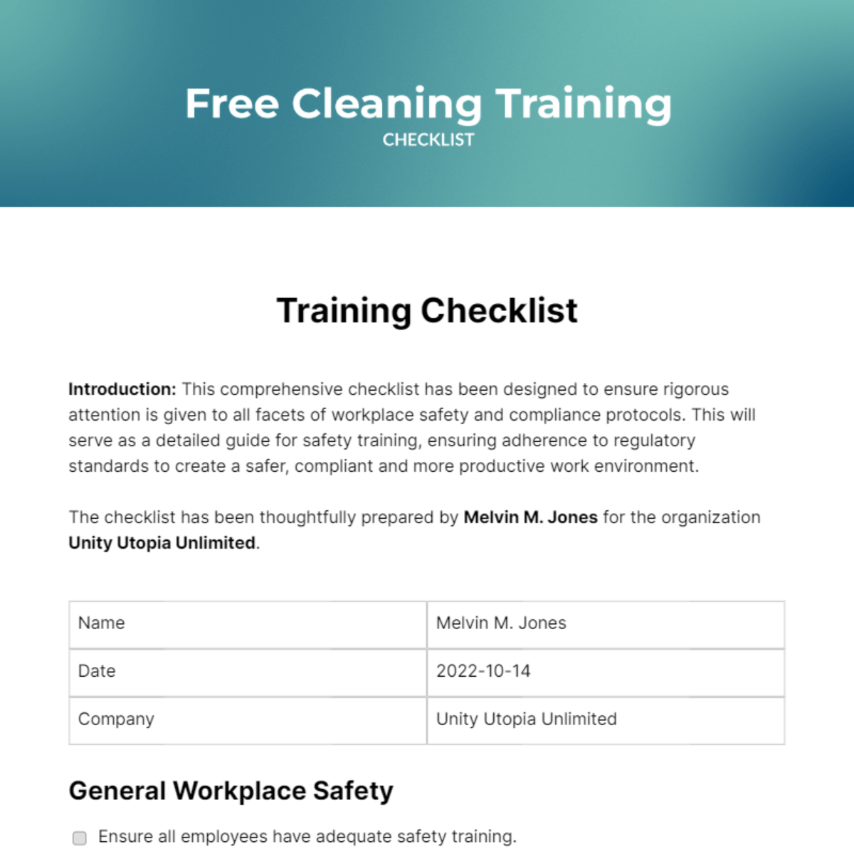 Free Cleaning Training Checklist Edit Online & Download