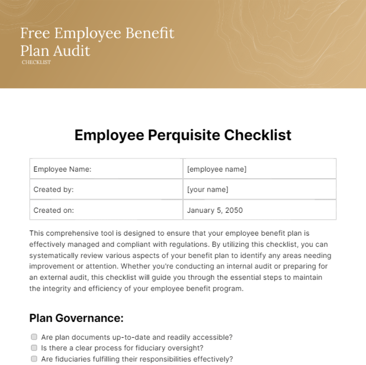 Employee Benefit Plan Audit Checklist Template Edit Online & Download