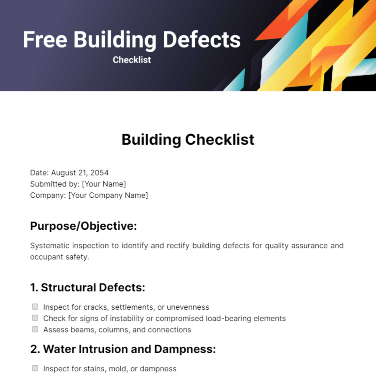 Building Defects Checklist Template Edit Online & Download Example