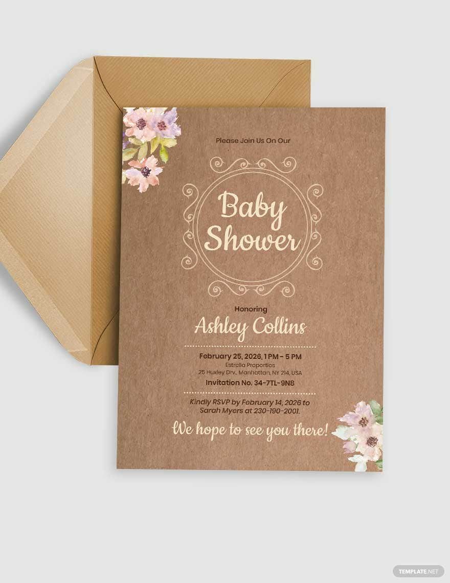 Rustic Baby Shower Invitation Template in Pages, PSD, Publisher, Word