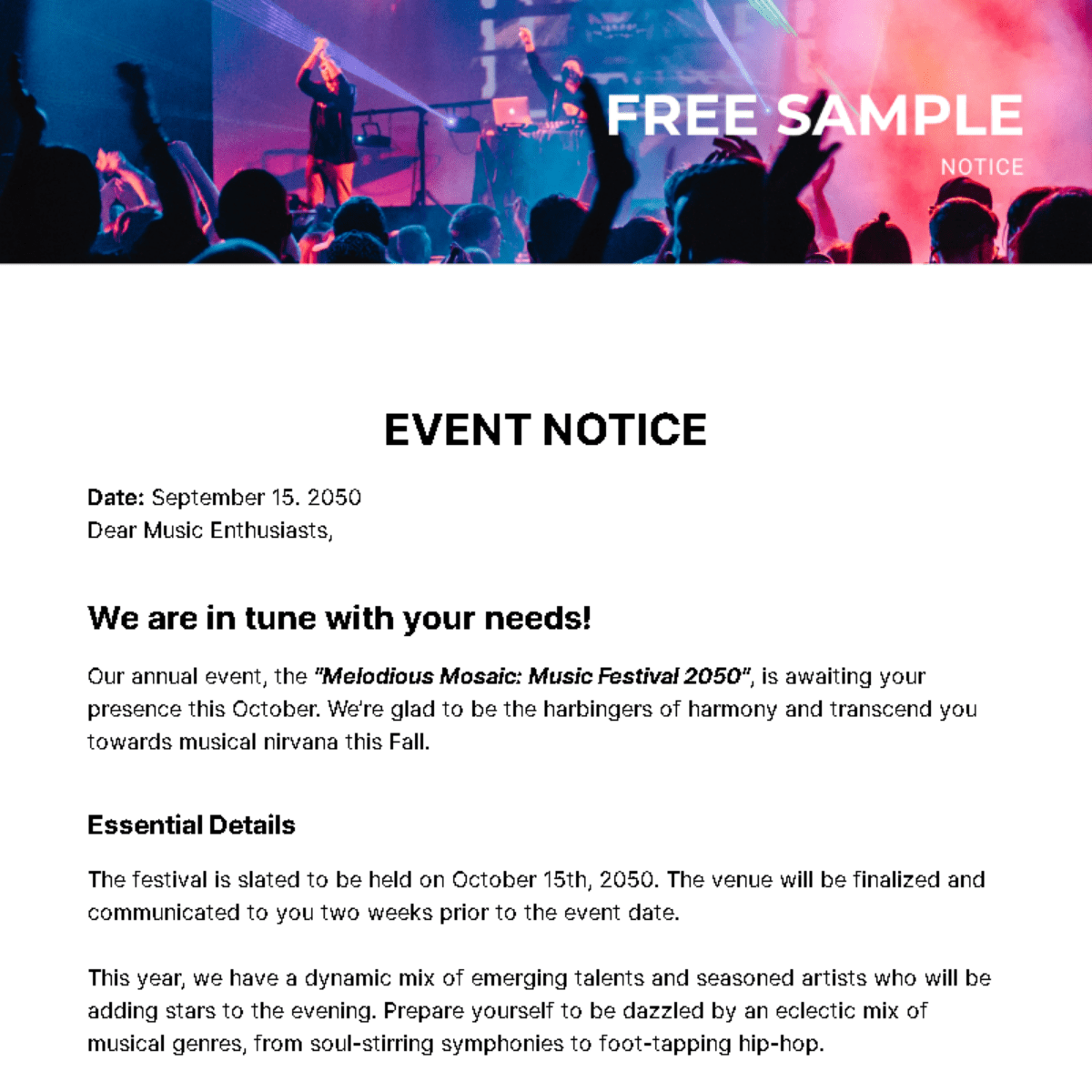 Sample Notice Template Edit Online & Download Example