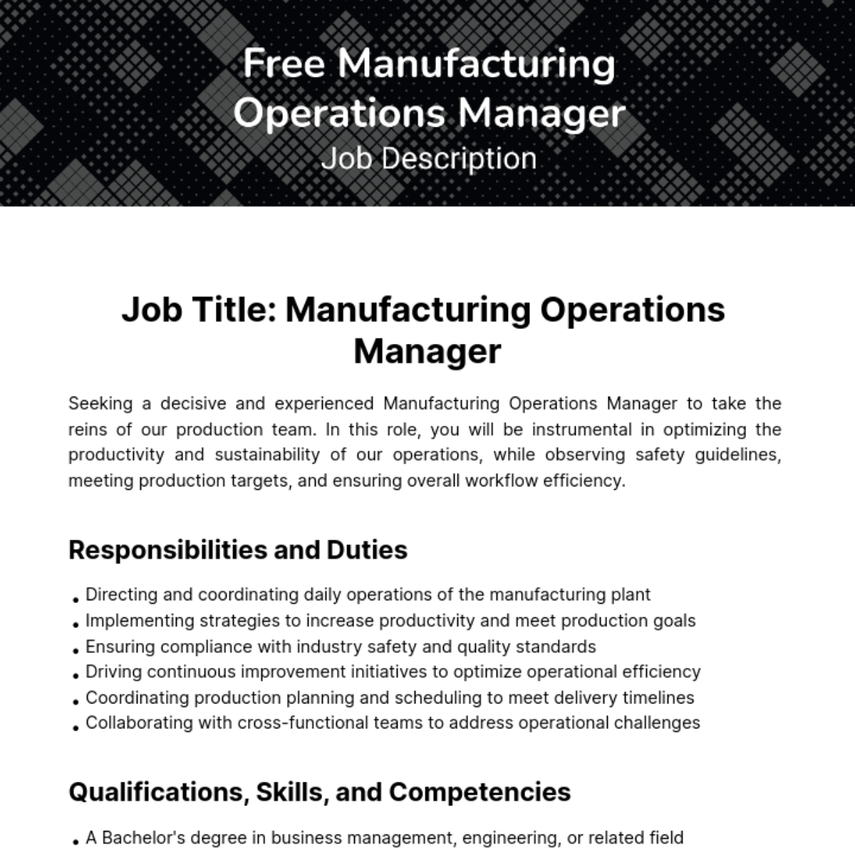FREE Manufacturing Job Description Templates & Examples Edit Online