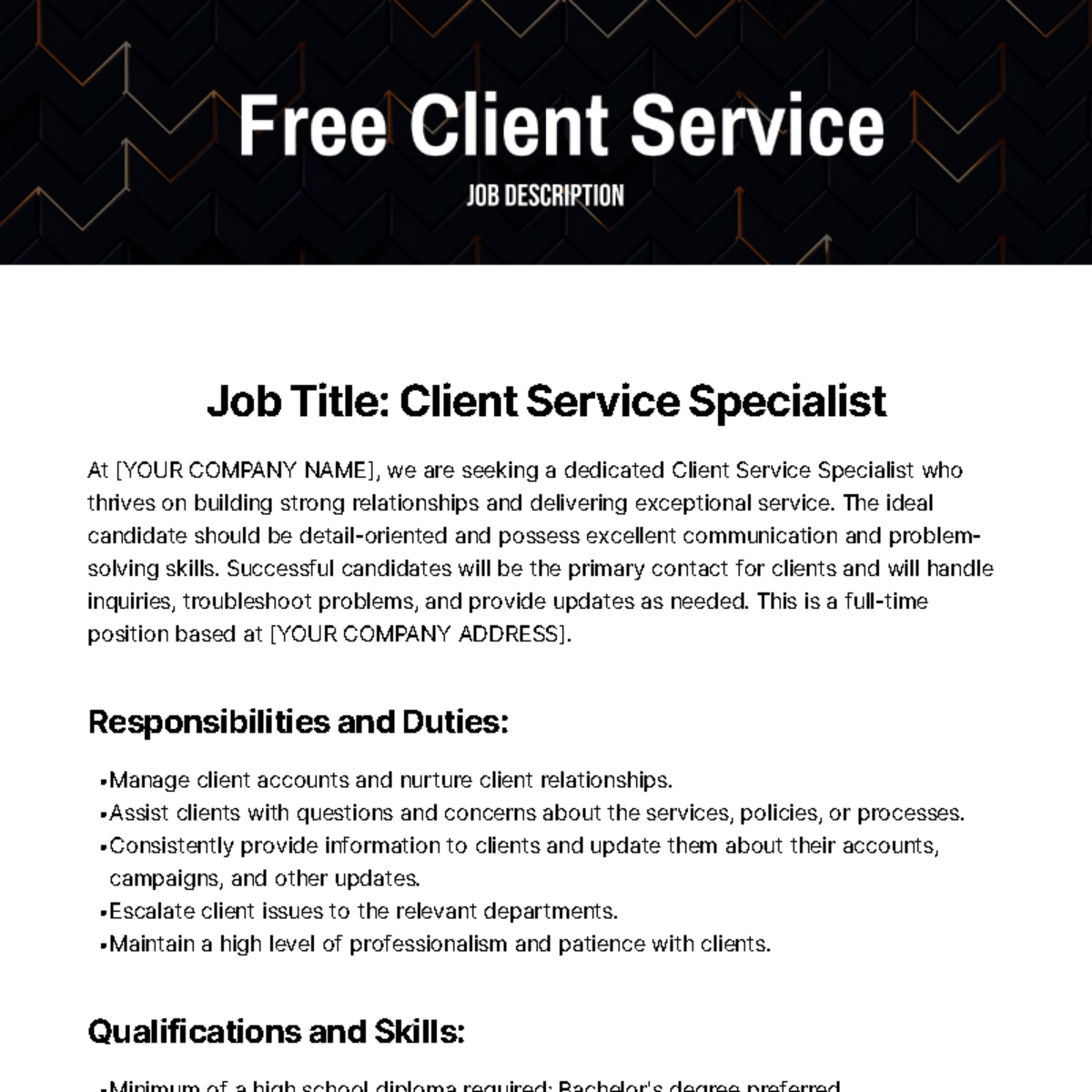Client Service Job Description Template Edit Online & Download