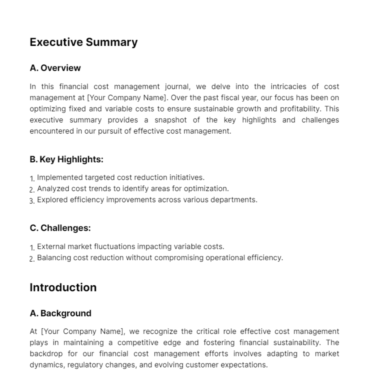 Financial Cost Management Journal Template Edit Online & Download