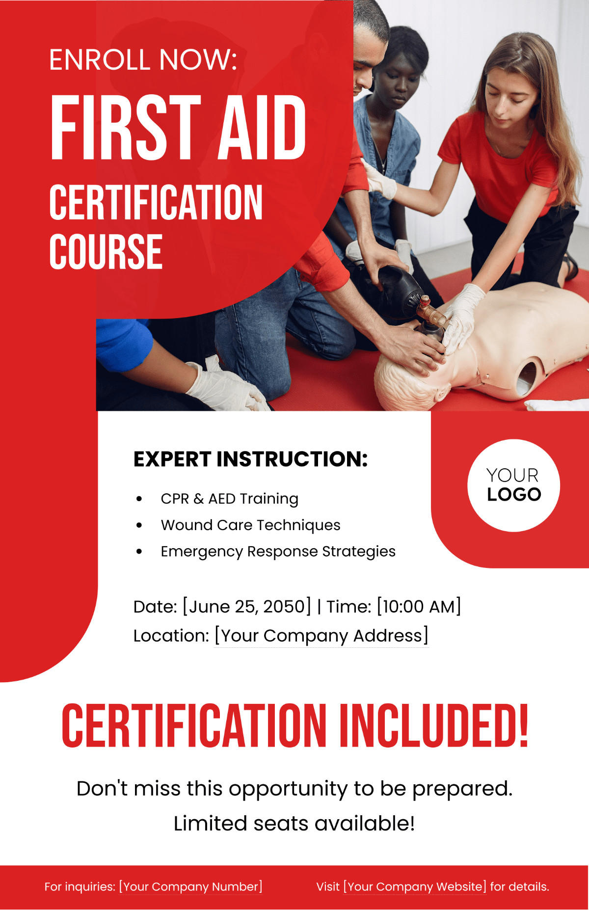 First Aid Certification Course Poster Template Edit Online & Download