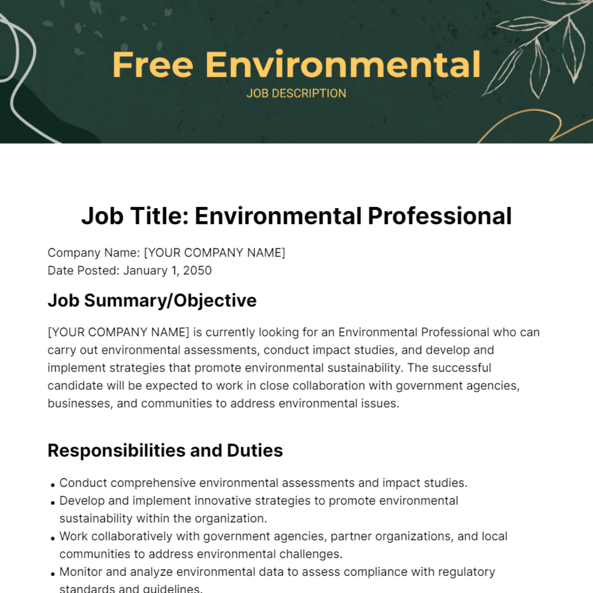 Environmental Job Description Templates Edit Online & Download