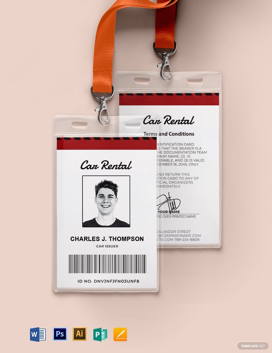 Car Rental ID Card Template in PSD, Word, Pages, Publisher, Illustrator