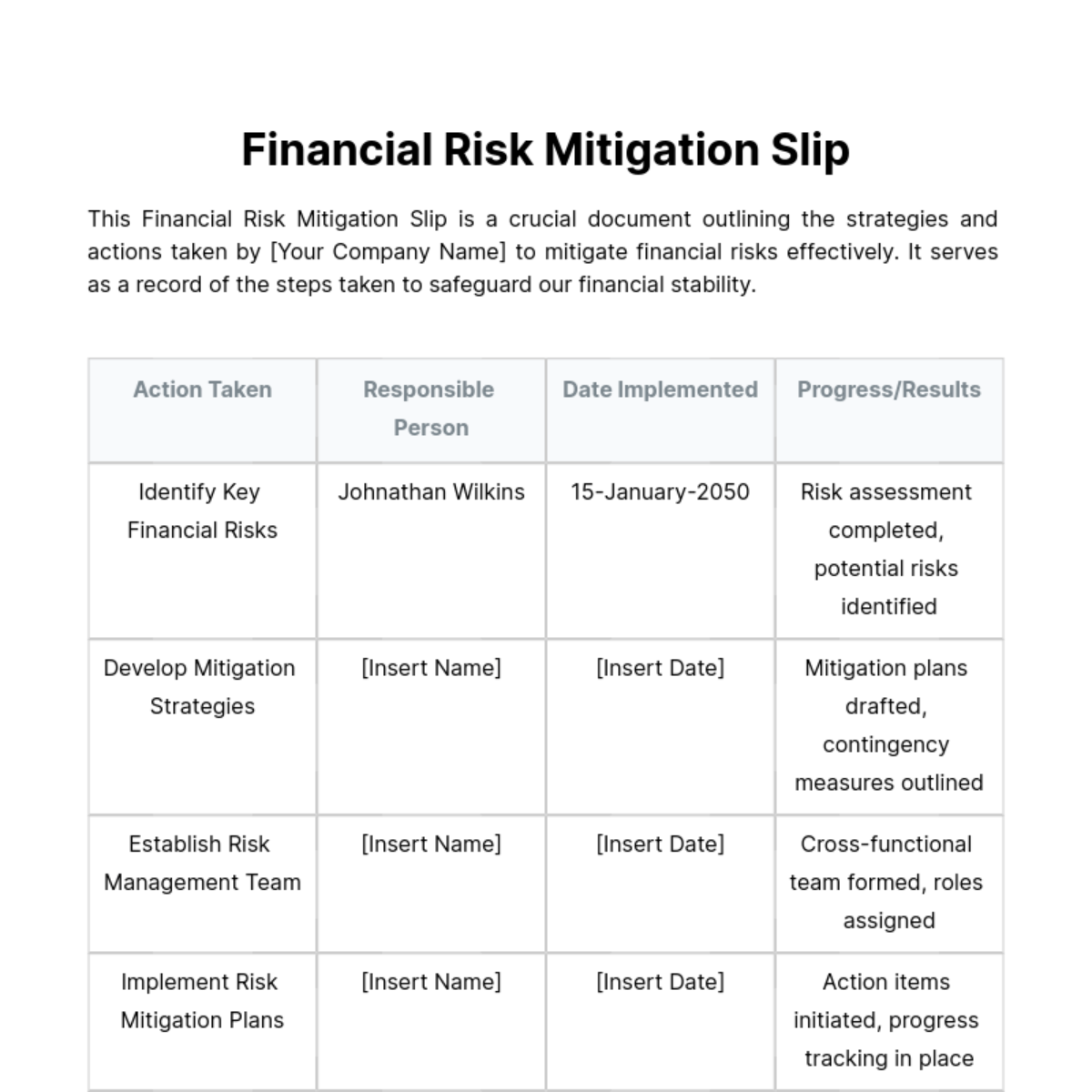 Financial Risk Mitigation Slip Template Edit Online & Download
