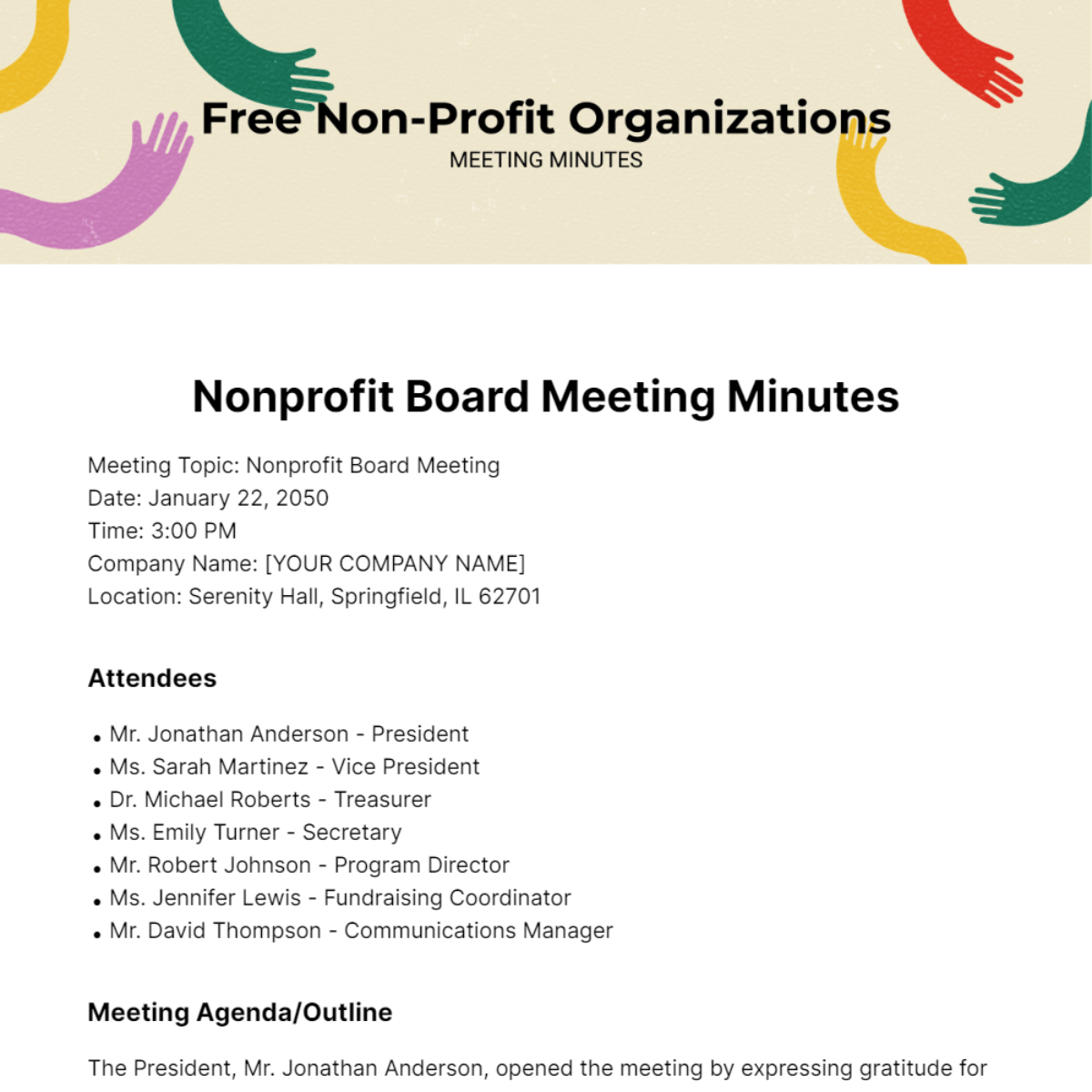 Free Meeting Minutes For Nonprofit Organizations Template to Edit Online