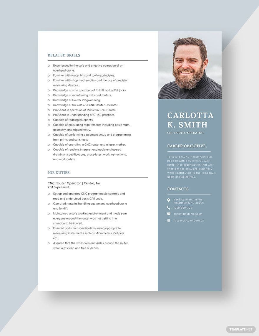 CNC Router Operator Resume in Word, Pages Download