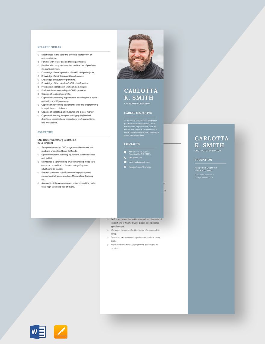 CNC Router Operator Resume in Word, Pages Download