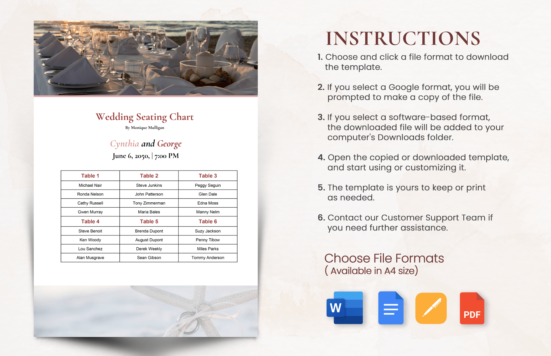 Sample Wedding Seating Chart Template in PDF, Pages, Word, Google Docs