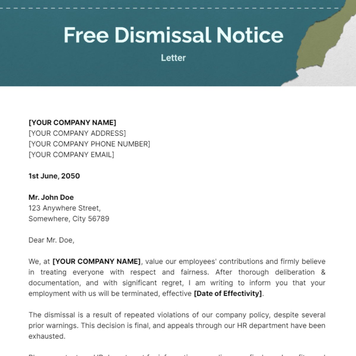 Dismissal Notice Letter Template Edit Online & Download Example