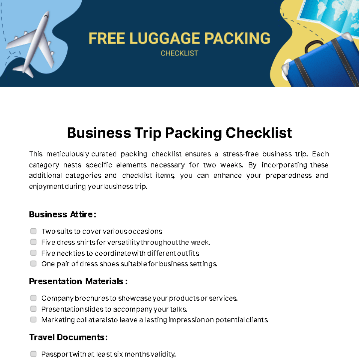Luggage Packing Checklist Template Edit Online & Download Example