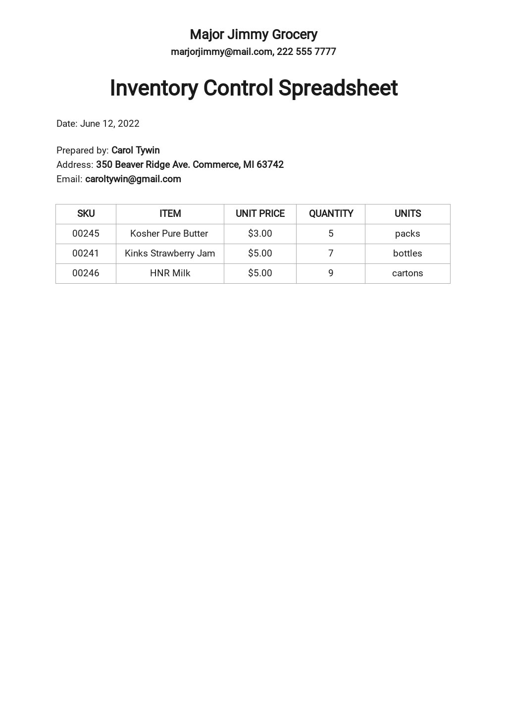 FREE Inventory Template in Apple (MAC) Numbers