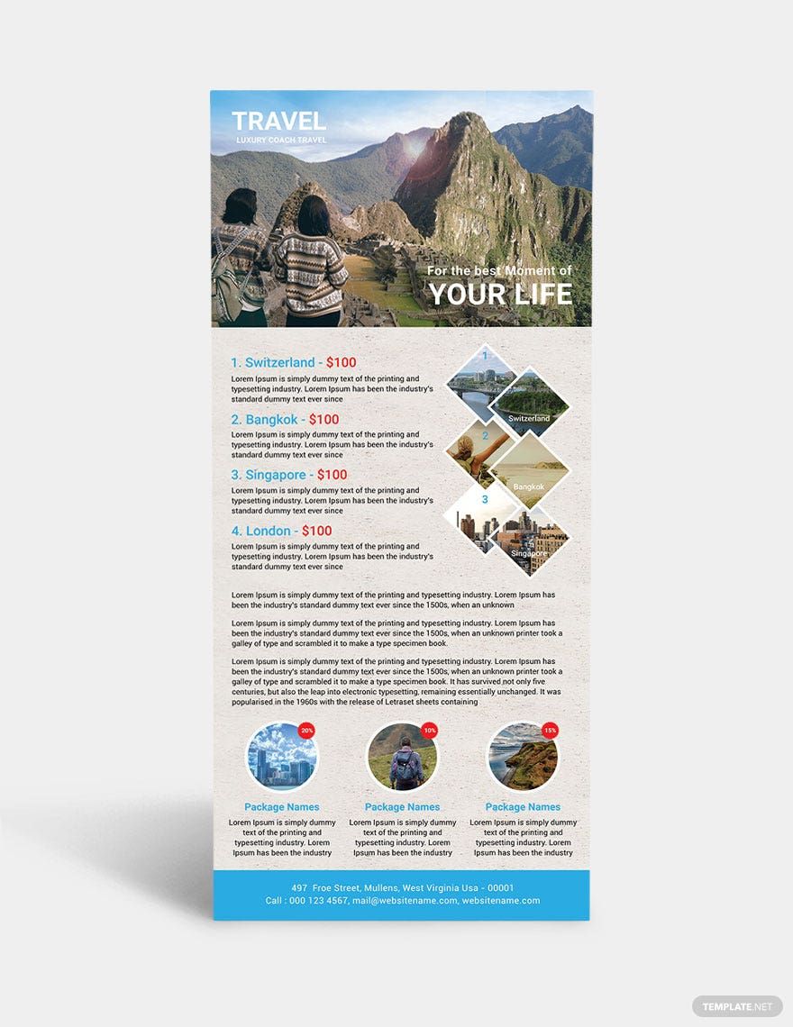 Travel Agency Rack Card Template in PSD, Illustrator Download