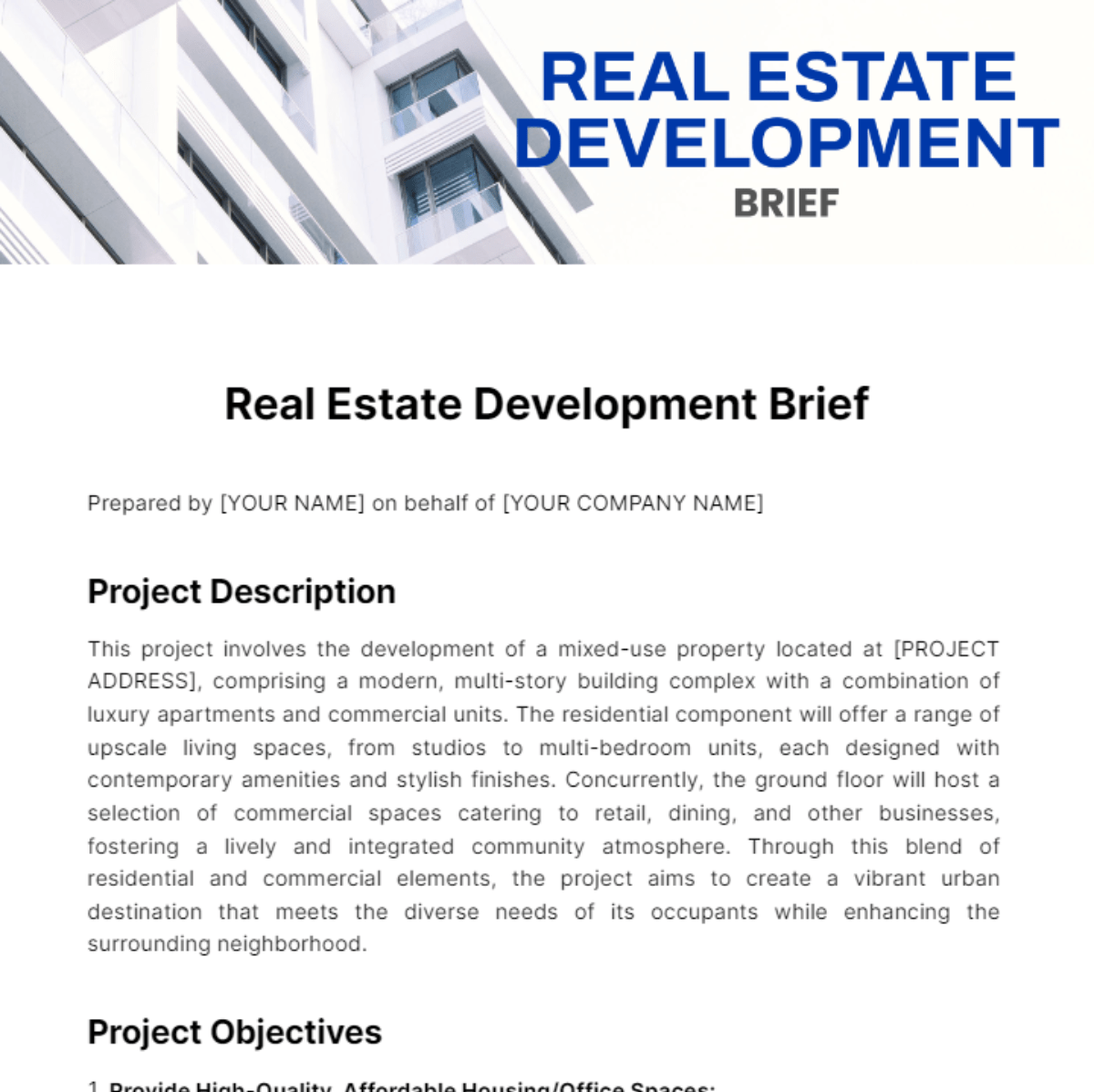 Real Estate Development Brief Template Edit Online & Download Example