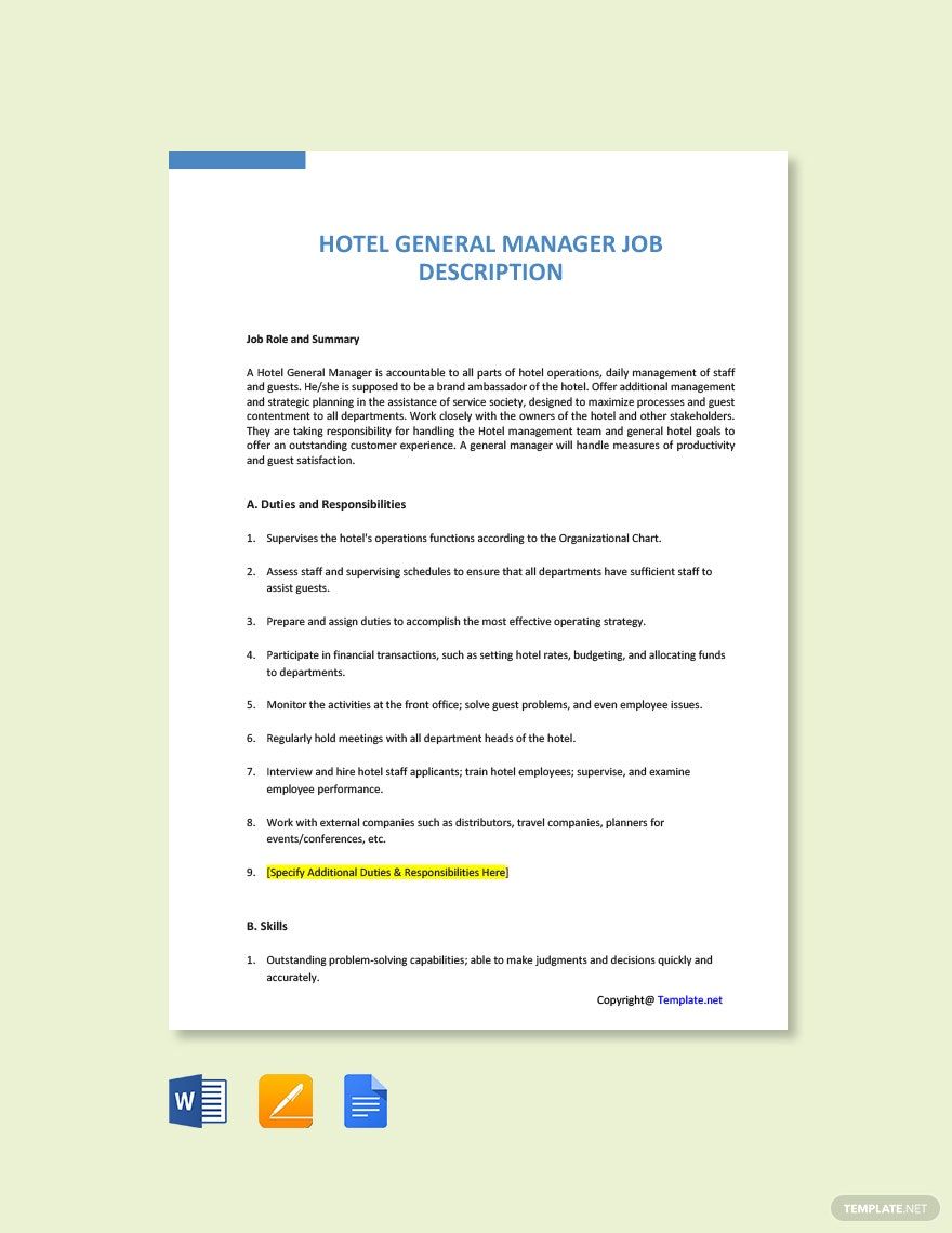 General Sales Manager Job Ad and Description Template Download in