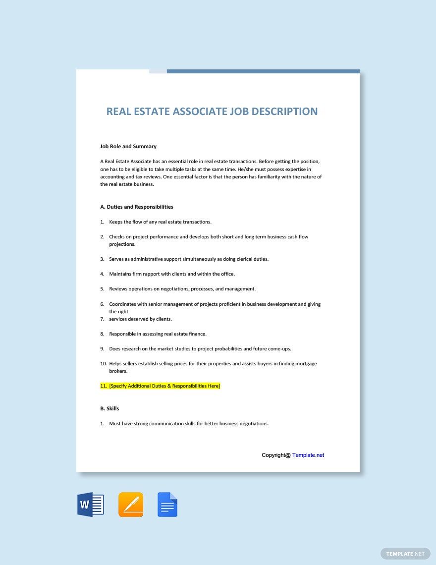 Free Associate Construction Manager Job Description Template Google