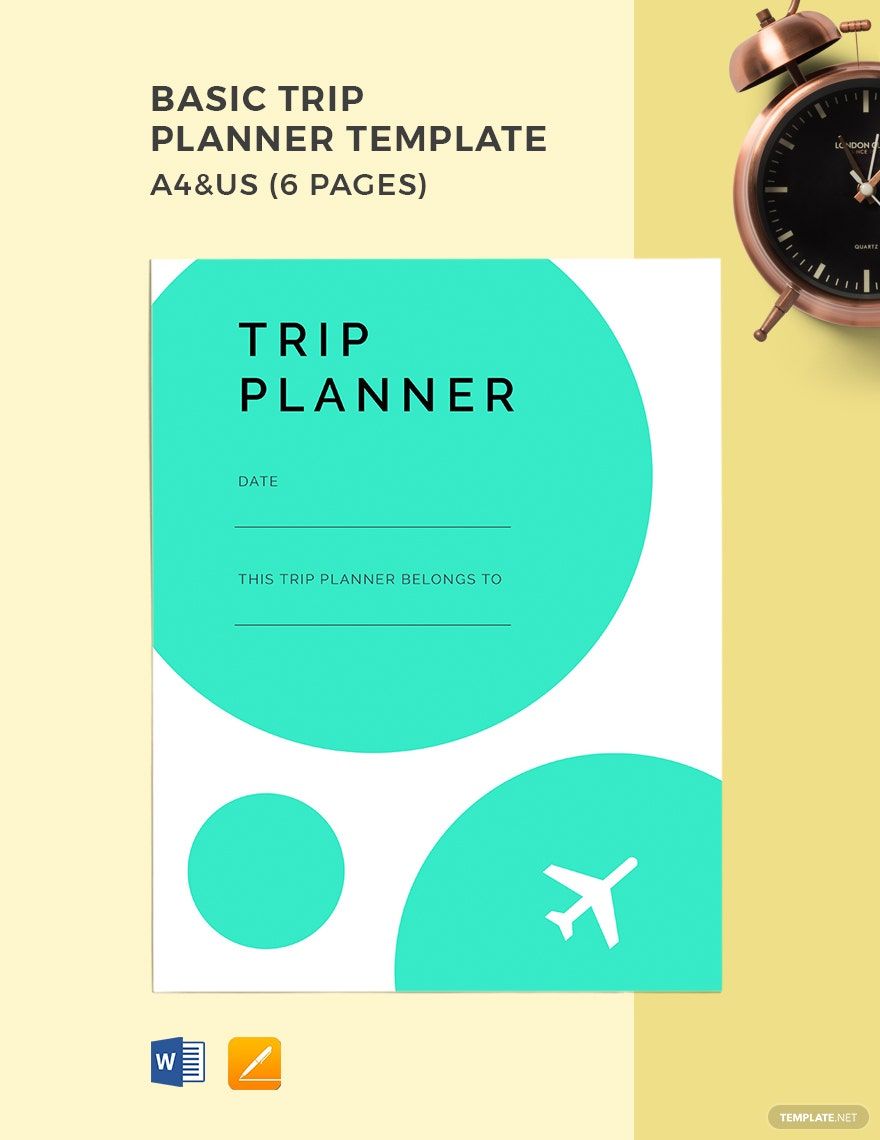 Basic Trip Planner Template in Pages, Word, Google Docs, PDF Download