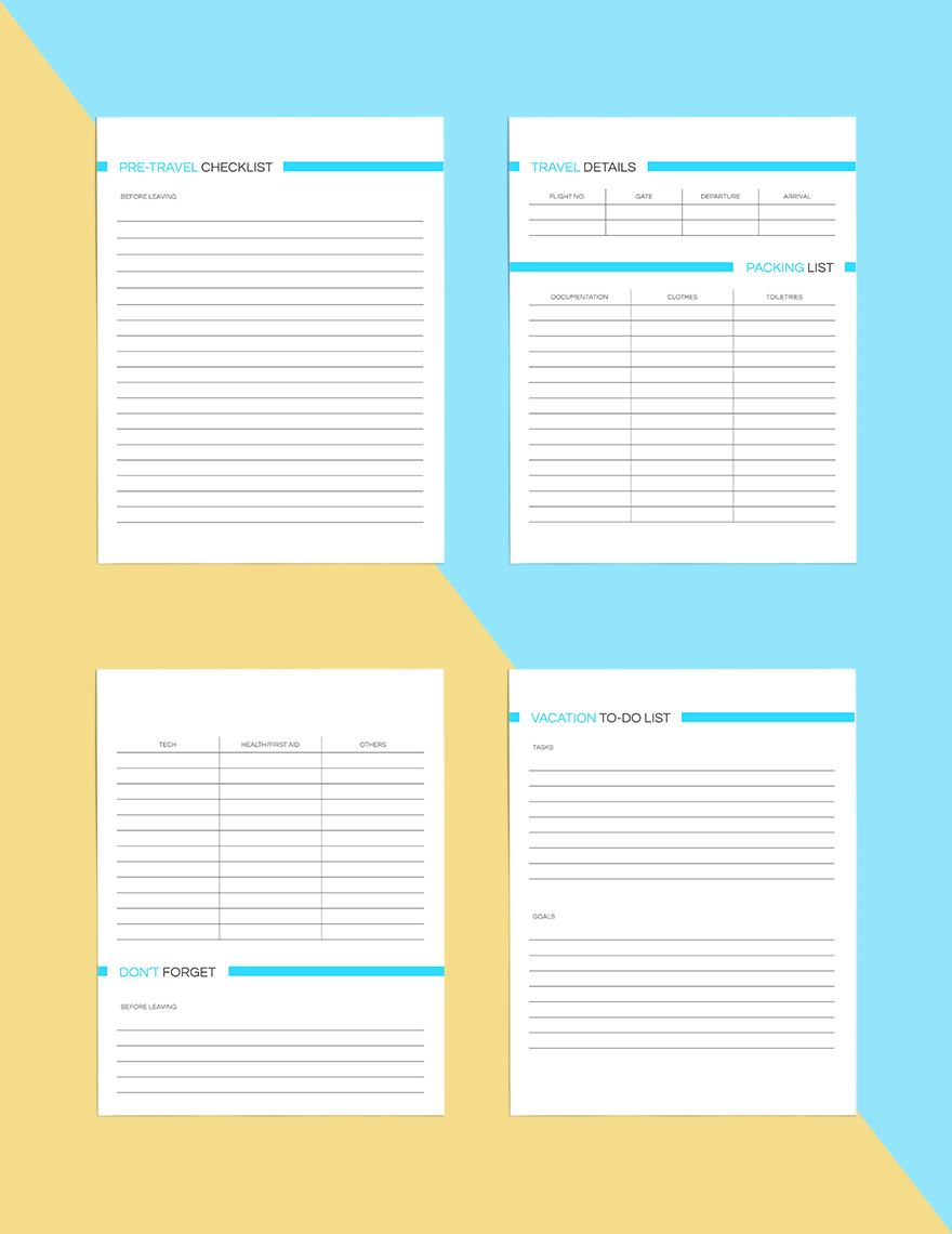 Sample Basic Vacation Planner Template in Pages, Word, Google Docs, PDF
