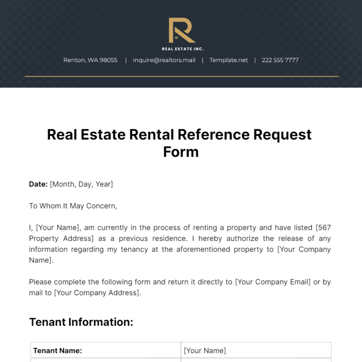 Real Estate Rental Reference Request Form Template Edit Online